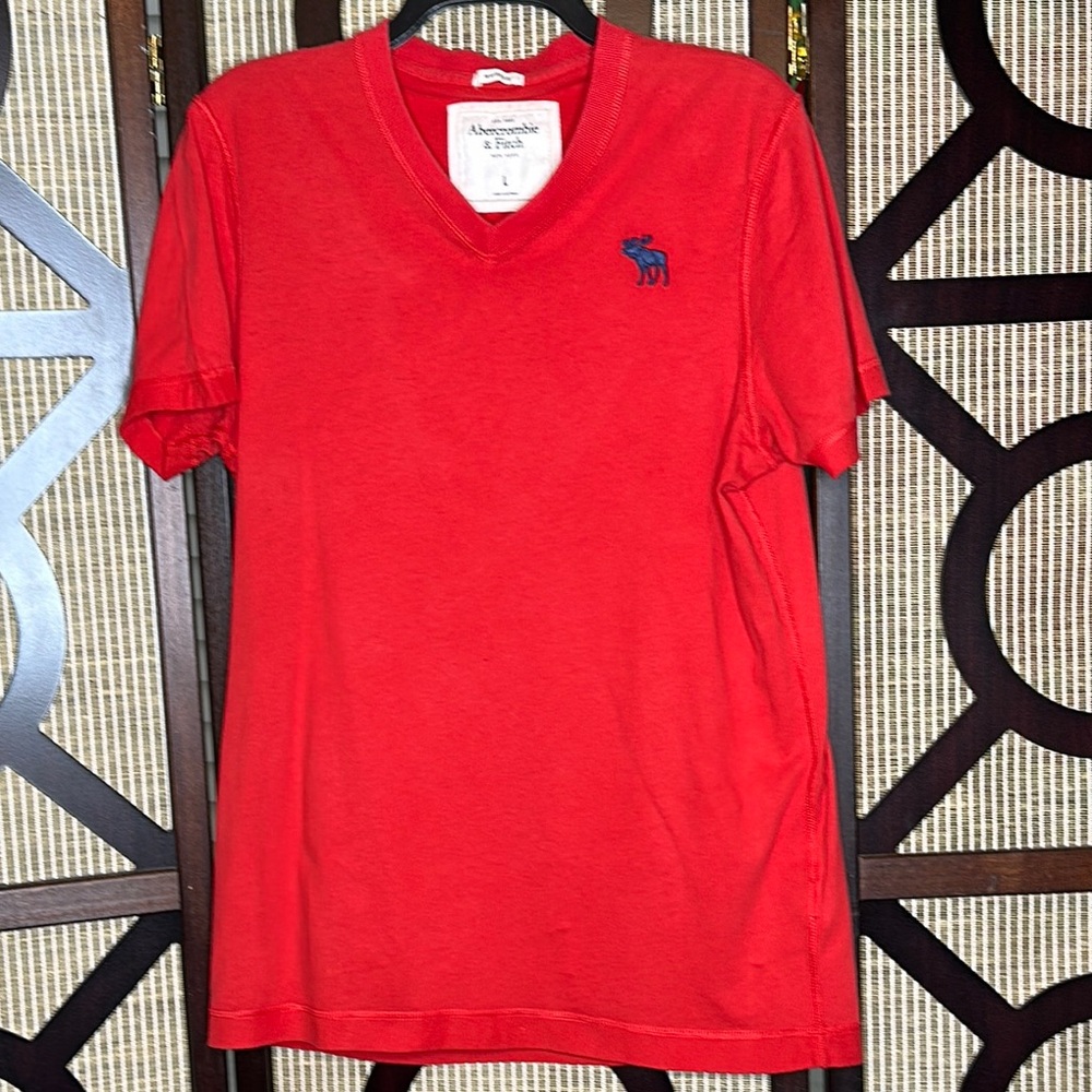 ABERCROMBIE & FITCH Muscle T-Shirt Mens Sz Large Red Big Moose Logo Short Sleeve